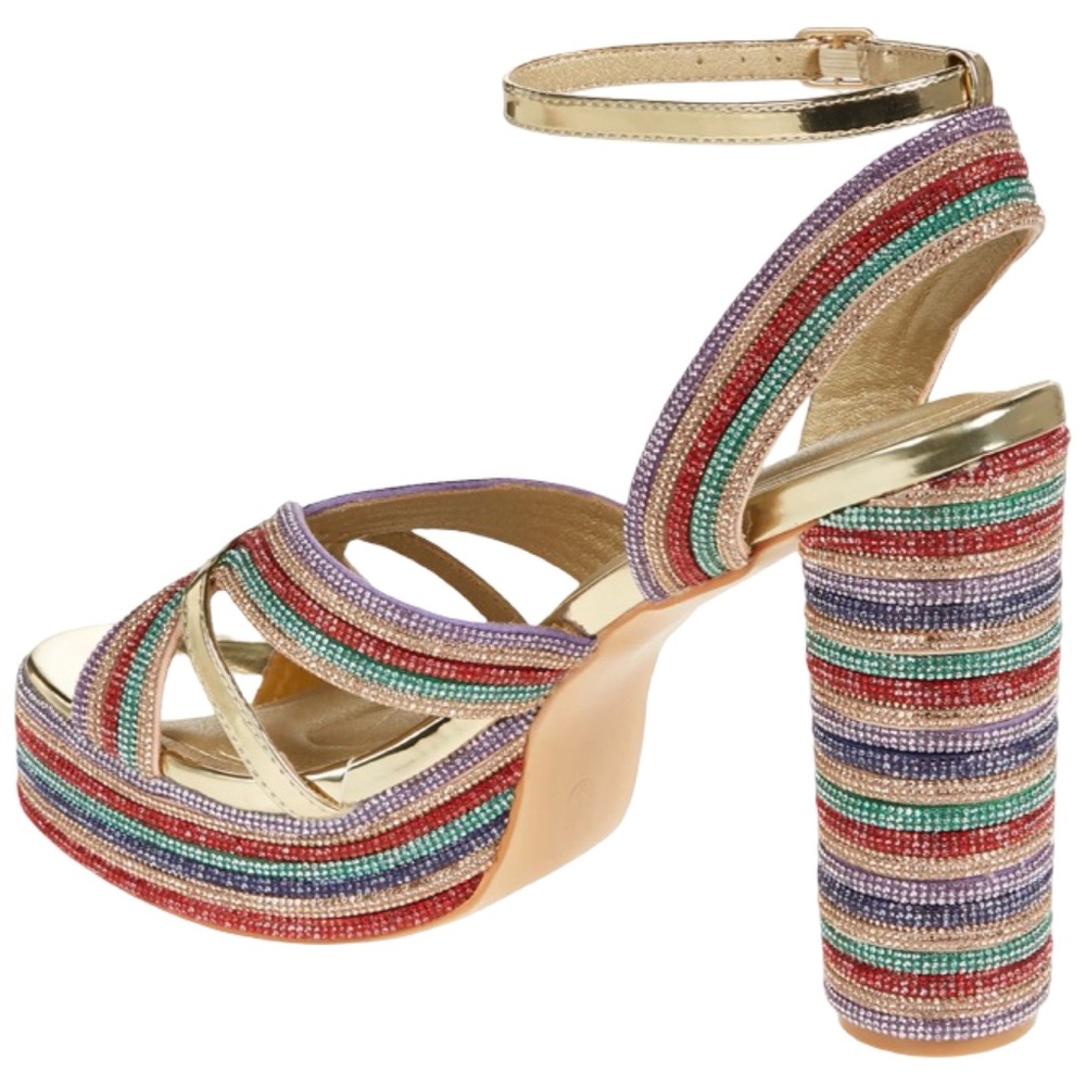 NEW NEVER WORN Gold Multi-Color Beaded Platform Sandal by Azalea Wang/ASOS - Picture 2 of 5